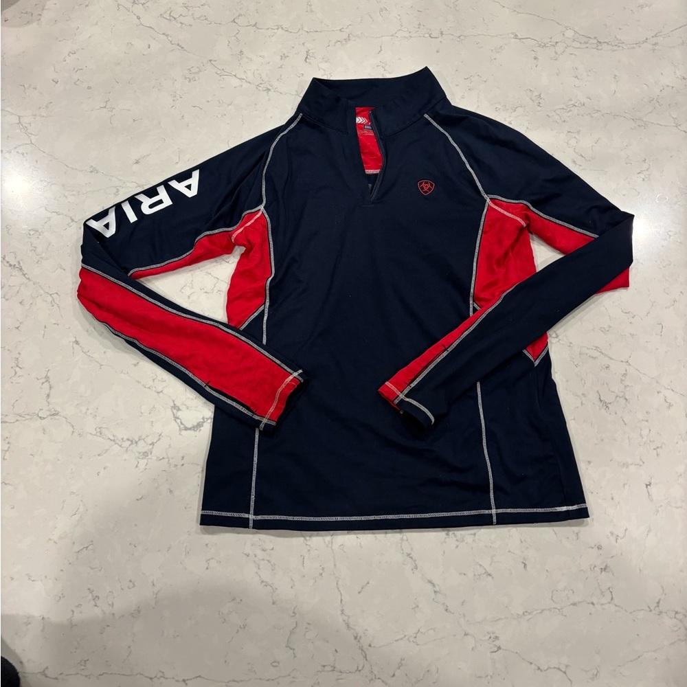 Ariat Long Sleeve Winter Riding Shirt, Kids Large, Blue & Red